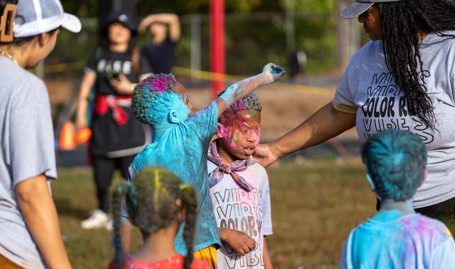 Dan-Dan and Friends getting colored during The Color Run Dan-Dan and Friends getting colored during The Color Run